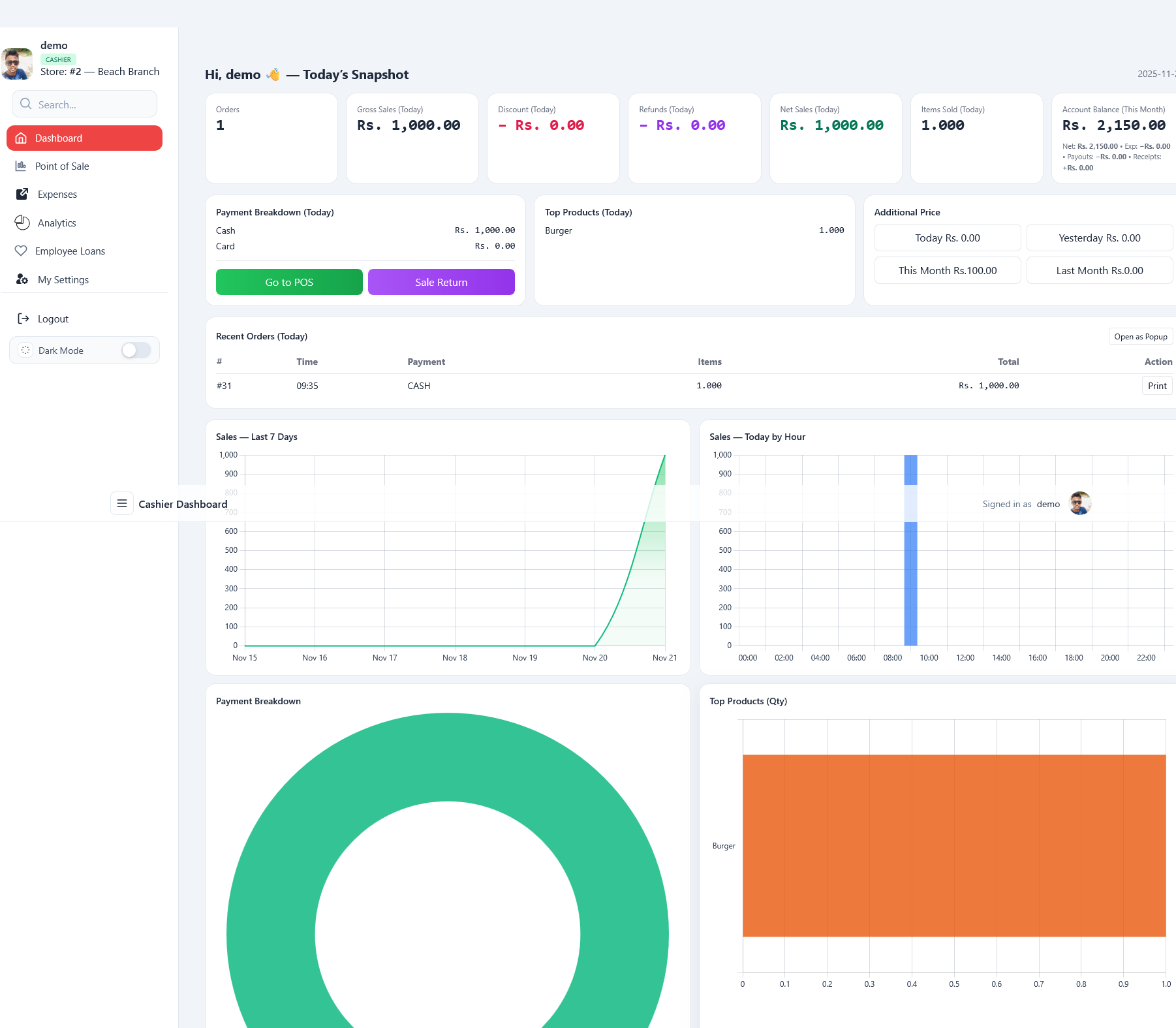 POS & Inventory Management Dashboard Screenshot