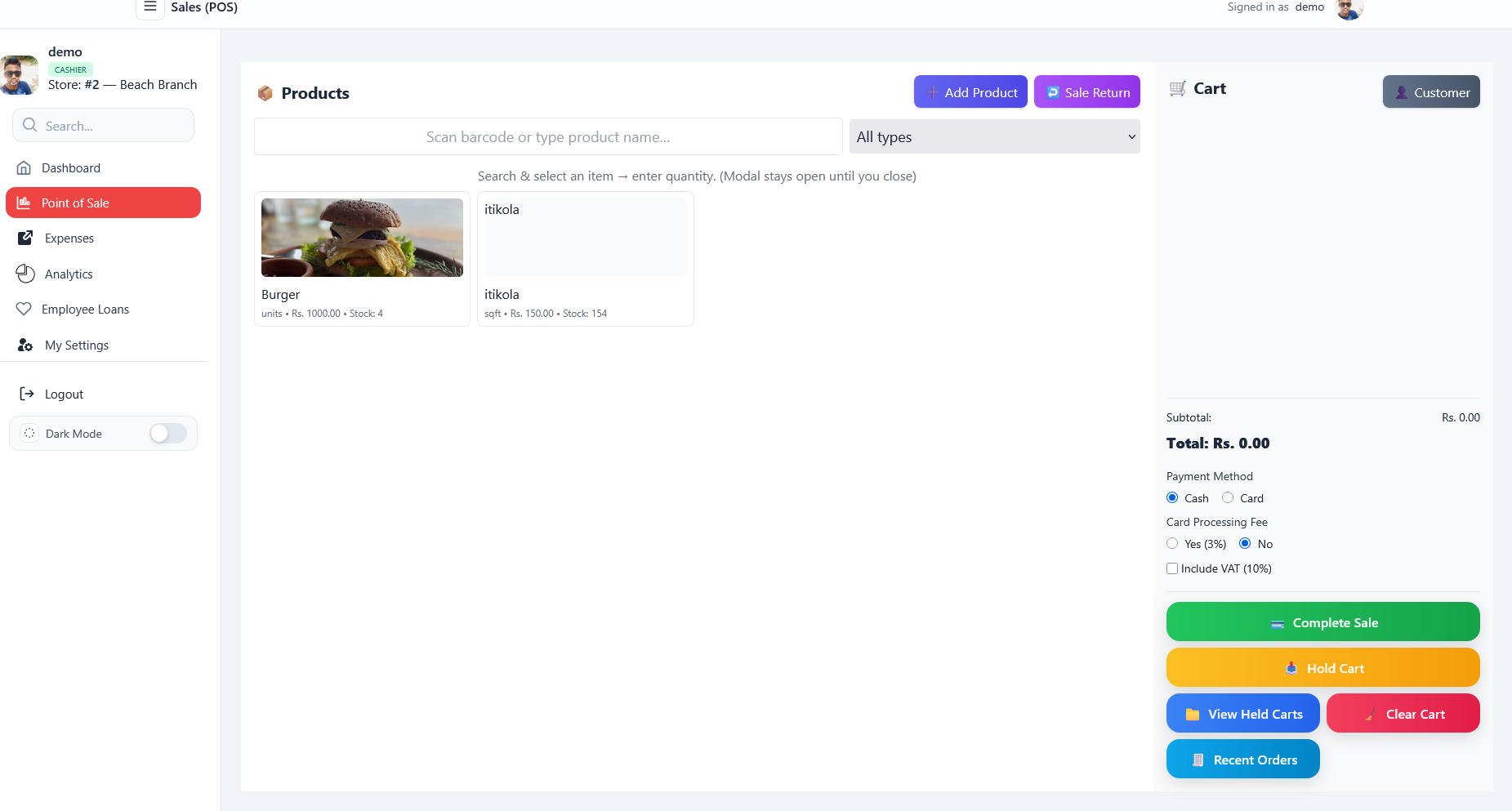 POS & Inventory Management Dashboard Screenshot